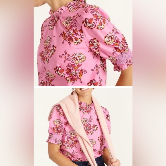 J. Crew Smocked Puff Sleeve Top in Marigold Bouquets - Picture 2 of 5